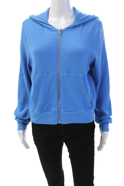 TNA Womens Cotton Long Sleeve Full Zip Lined Knit Hoodie Blue Size L