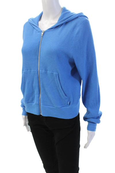 TNA Womens Cotton Long Sleeve Full Zip Lined Knit Hoodie Blue Size L