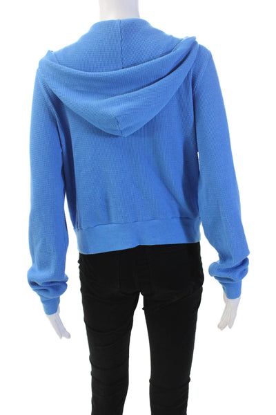 TNA Womens Cotton Long Sleeve Full Zip Lined Knit Hoodie Blue Size L