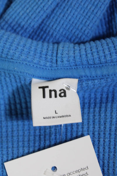 TNA Womens Cotton Long Sleeve Full Zip Lined Knit Hoodie Blue Size L