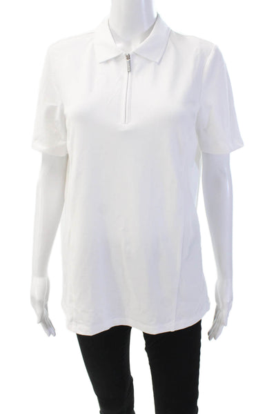Renuar Womens Collared 1/2 Zippered Short Sleeve Blouse Top White Size M