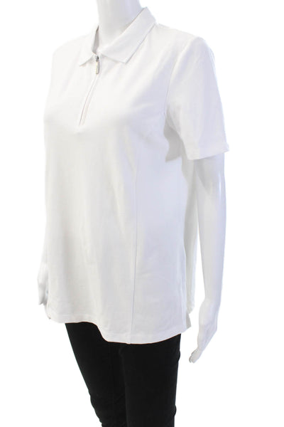 Renuar Womens Collared 1/2 Zippered Short Sleeve Blouse Top White Size M