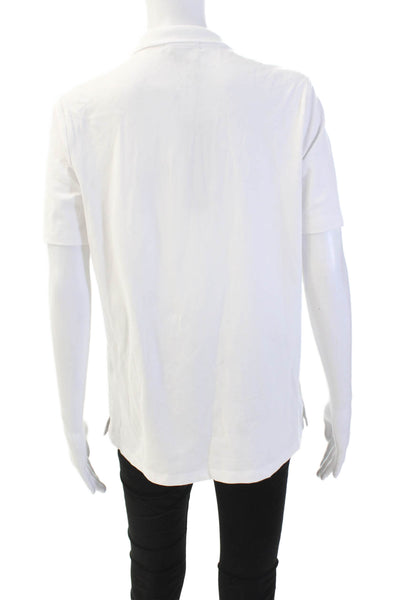 Renuar Womens Collared 1/2 Zippered Short Sleeve Blouse Top White Size M