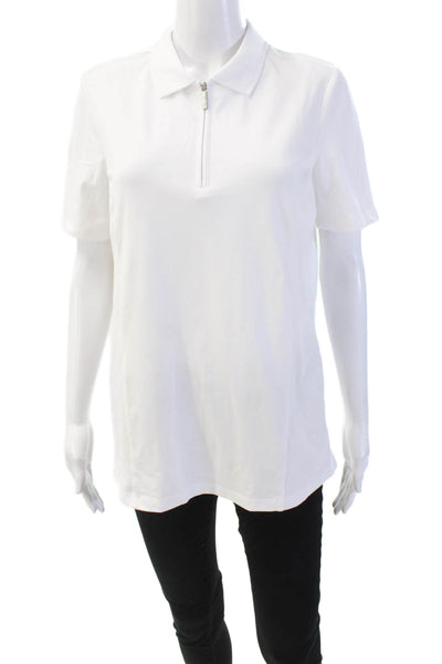 Renuar Womens Cotton Collared 1/2 Zippered Short Sleeve Blouse Top White Size L
