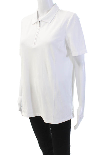 Renuar Womens Cotton Collared 1/2 Zippered Short Sleeve Blouse Top White Size L