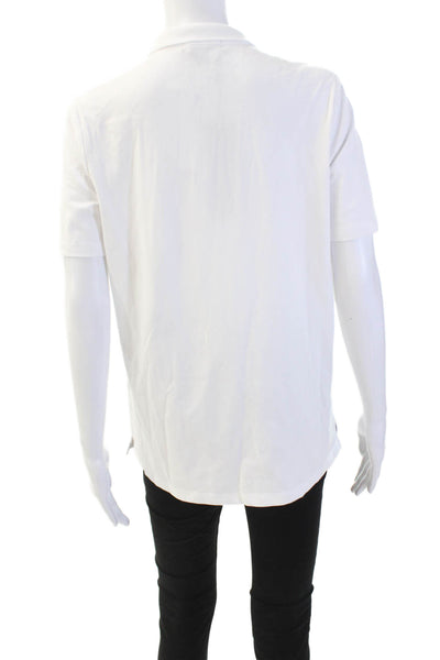 Renuar Womens Cotton Collared 1/2 Zippered Short Sleeve Blouse Top White Size L
