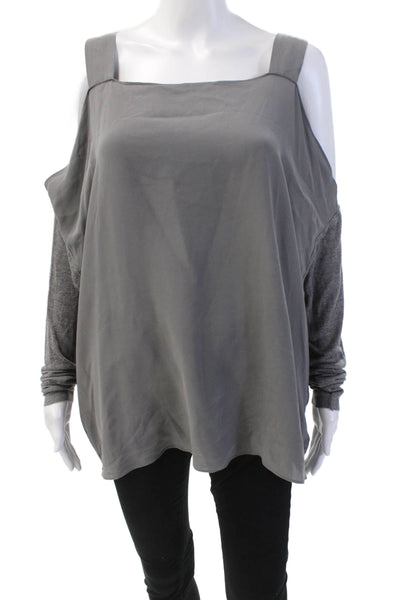 Bailey 44 Womens Long Sleeve Cold Shoulder Square Neck Top Gray Silk Size Medium