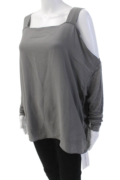 Bailey 44 Womens Long Sleeve Cold Shoulder Square Neck Top Gray Silk Size Medium