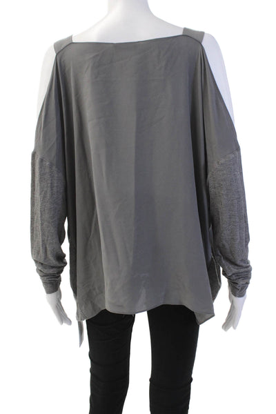 Bailey 44 Womens Long Sleeve Cold Shoulder Square Neck Top Gray Silk Size Medium