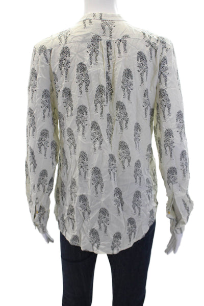 philosophy Womens Animal Print Button Down V-Neck Blouse Top White Size S