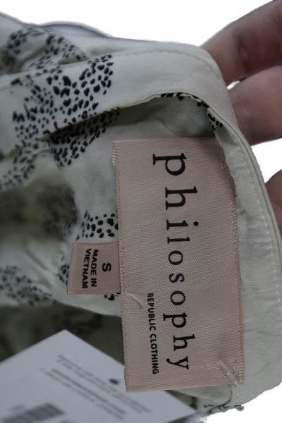 philosophy Womens Animal Print Button Down V-Neck Blouse Top White Size S