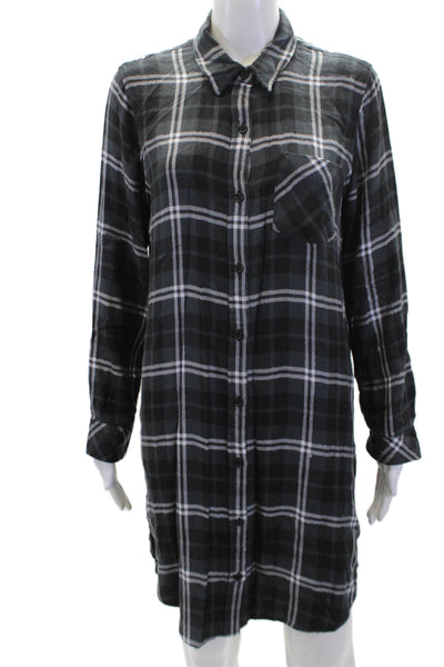 Rails Womens Button Front Collared Plaid Mini Shirt Dress Black Gray Size Medium