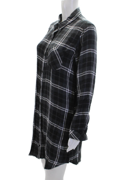 Rails Womens Button Front Collared Plaid Mini Shirt Dress Black Gray Size Medium