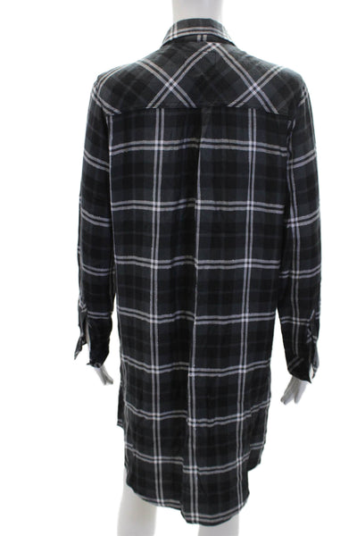 Rails Womens Button Front Collared Plaid Mini Shirt Dress Black Gray Size Medium