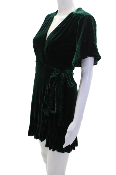 Misa Womens SHort Sleeve V Neck Velvet Mini Wrap Dress Green Size Extra Small