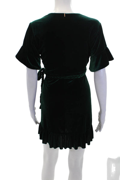 Misa Womens SHort Sleeve V Neck Velvet Mini Wrap Dress Green Size Extra Small