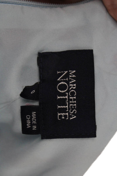 Marchesa Notte Womens Back Zip V Neck Metallic Floral Dress Blue Purple Size 0
