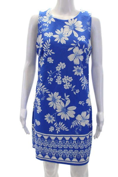 Vince Camuto Womens Textured Round Neck Sleeveless Floral Dress Blue Size 6