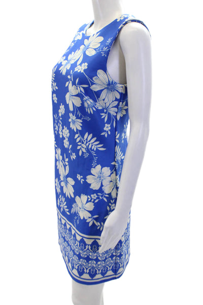 Vince Camuto Womens Textured Round Neck Sleeveless Floral Dress Blue Size 6
