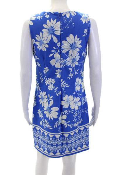 Vince Camuto Womens Textured Round Neck Sleeveless Floral Dress Blue Size 6