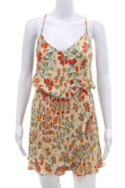 Haute Hippie Womens Silk V Neck Ikat Print Mini Dress Beige Multi Size XS