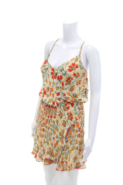 Haute Hippie Womens Silk V Neck Ikat Print Mini Dress Beige Multi Size XS
