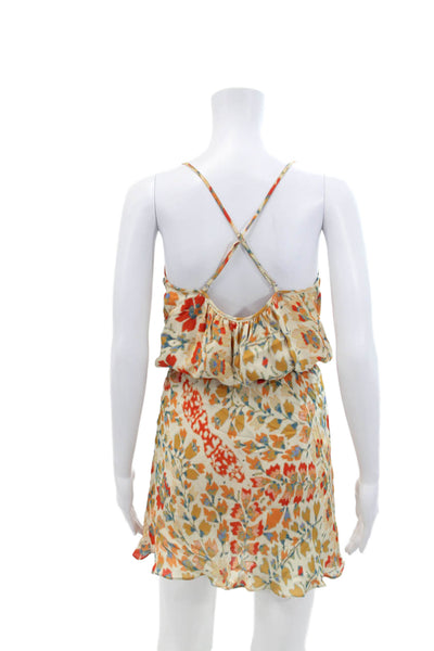 Haute Hippie Womens Silk V Neck Ikat Print Mini Dress Beige Multi Size XS