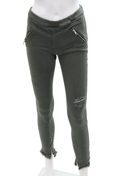 RtA Womens Cotton Elastic Waist Mid-Rise Zipper Hem Pants Green Size S
