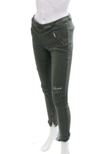 RtA Womens Cotton Elastic Waist Mid-Rise Zipper Hem Pants Green Size S
