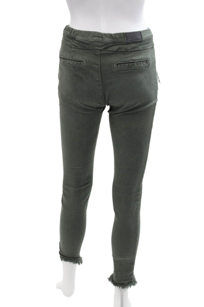RtA Womens Cotton Elastic Waist Mid-Rise Zipper Hem Pants Green Size S