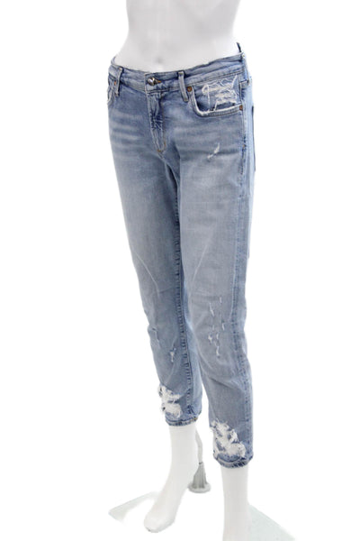 Agolde Womens Cotton Denim Distressed Medium Wash Skinny Jeans Blue Size 27