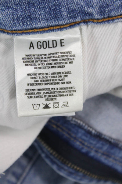 Agolde Womens Cotton Denim Distressed Medium Wash Skinny Jeans Blue Size 27