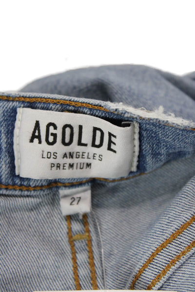 Agolde Womens Cotton Denim Distressed Medium Wash Skinny Jeans Blue Size 27