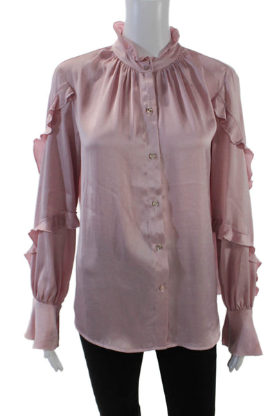 Bailey 44 Womens Ruffled Button Down Long Sleeves Blouse Peony Pink Size Small