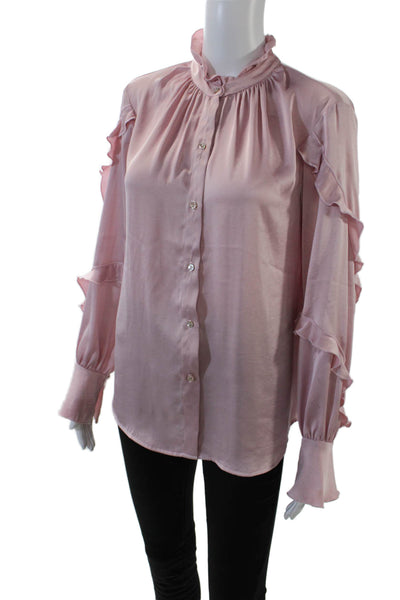 Bailey 44 Womens Ruffled Button Down Long Sleeves Blouse Peony Pink Size Small