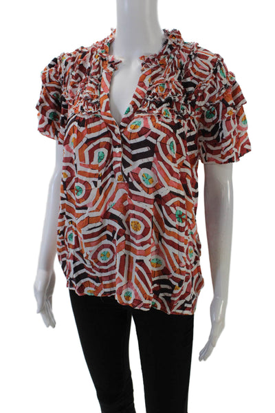 Maeve Anthropologie Womens Y-Neck Sleeveless Ruffled Blouse Multicolor Size S