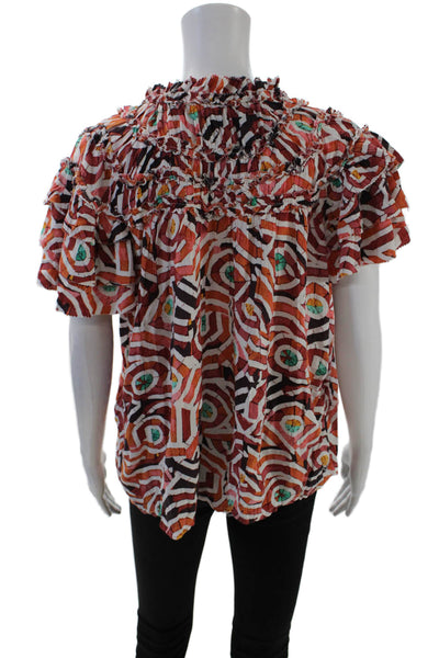 Maeve Anthropologie Womens Y-Neck Sleeveless Ruffled Blouse Multicolor Size S