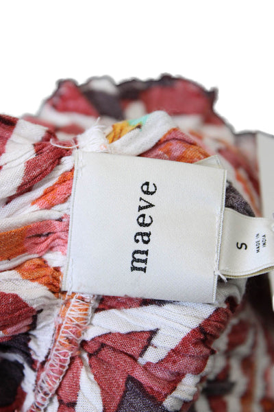 Maeve Anthropologie Womens Y-Neck Sleeveless Ruffled Blouse Multicolor Size S