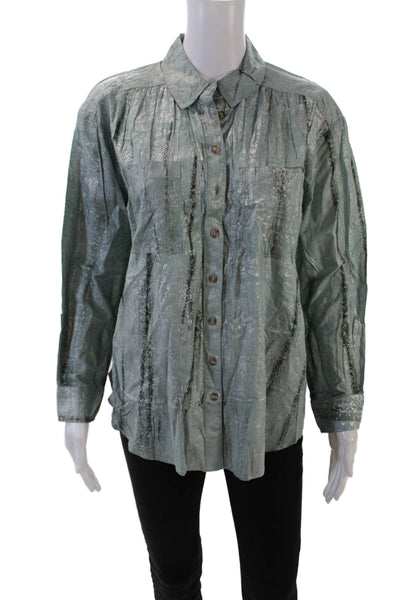 Pilcro and the Letterpress Anthropologie Womens Button-Down Shirt Green Size M