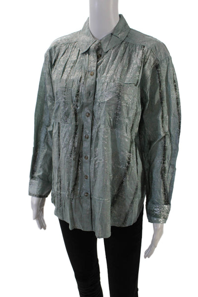 Pilcro and the Letterpress Anthropologie Womens Button-Down Shirt Green Size M