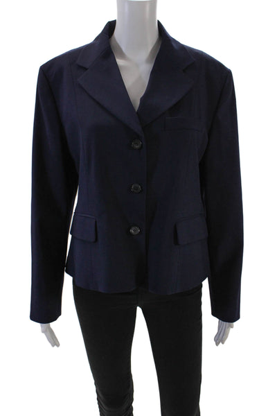 Zara Womens Notched Collar Three Buttoned Cropped Blazer Jacket Blue Size XL