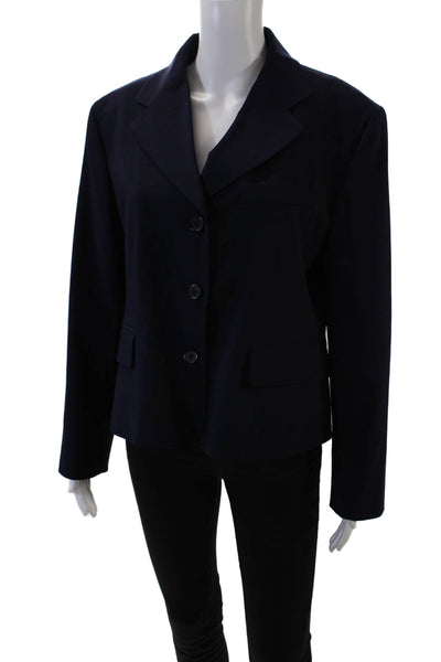 Zara Womens Notched Collar Three Buttoned Cropped Blazer Jacket Blue Size XL