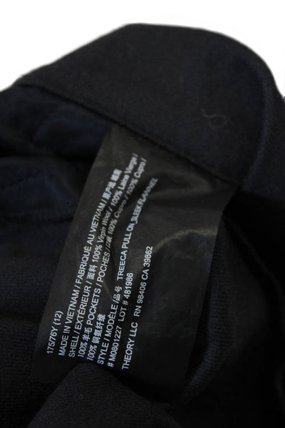 Theory Womens Wool Pocketed Elastic Waist Tapered Leg Pants Black Size 12