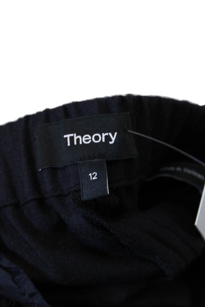 Theory Womens Wool Pocketed Elastic Waist Tapered Leg Pants Black Size 12
