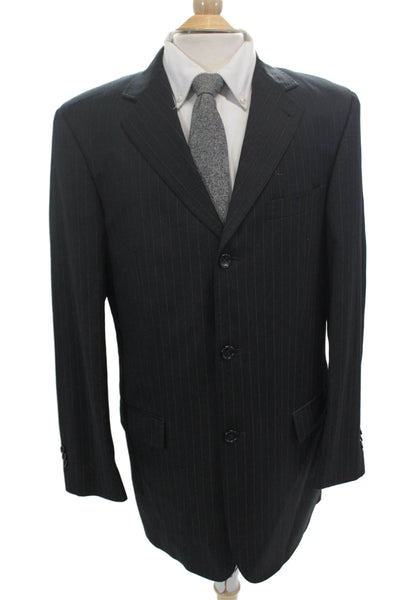 Deal By Zanetti Mens Three Button Pinstriped Blazer Jacket Black Wool Size 40L