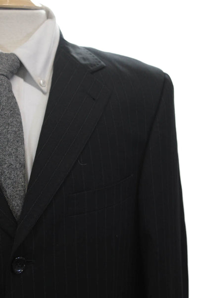 Deal By Zanetti Mens Three Button Pinstriped Blazer Jacket Black Wool Size 40L