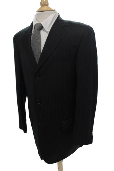 Deal By Zanetti Mens Three Button Pinstriped Blazer Jacket Black Wool Size 40L