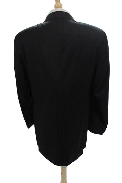Deal By Zanetti Mens Three Button Pinstriped Blazer Jacket Black Wool Size 40L