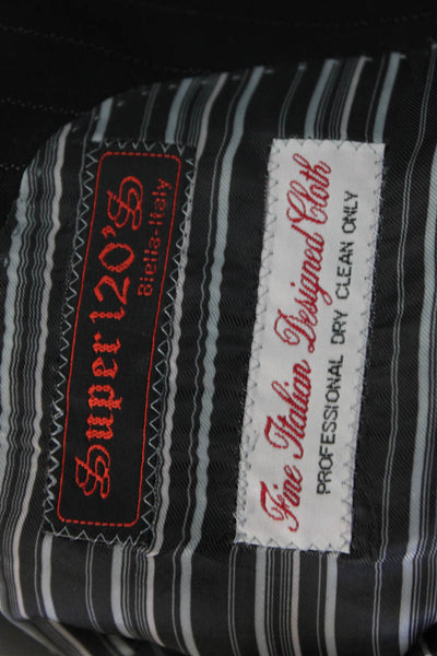 Deal By Zanetti Mens Three Button Pinstriped Blazer Jacket Black Wool Size 40L