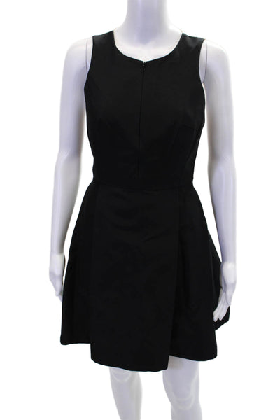 Tibi Womens Front Zip Sleeveless Crew Neck Knee Length Dress Black Beige Size 2